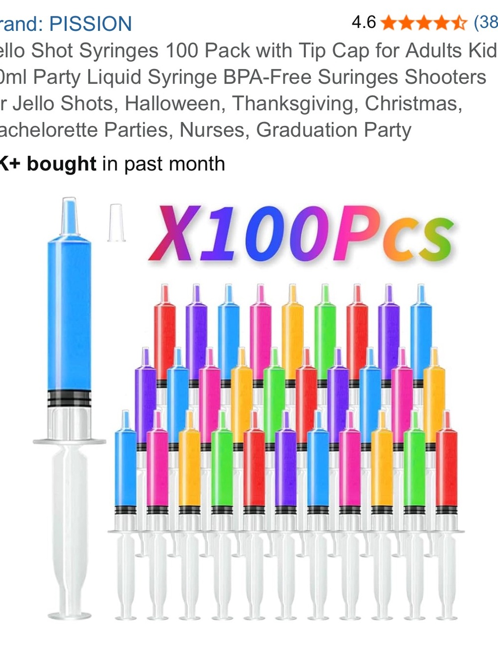 JELLO Party Syringe Shot Dispensers - Multicolor (100 Pack)